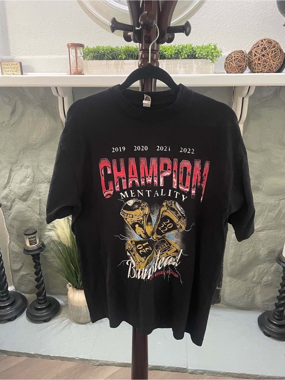 Chris Bumstead Gildan Black Tee with Red and Gold Graphic - Champion Mentality